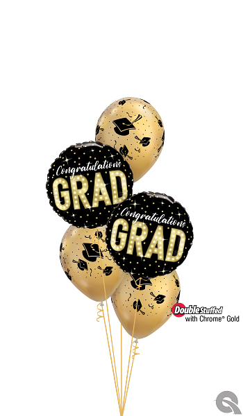 A bunch of balloons with the word grad on them
