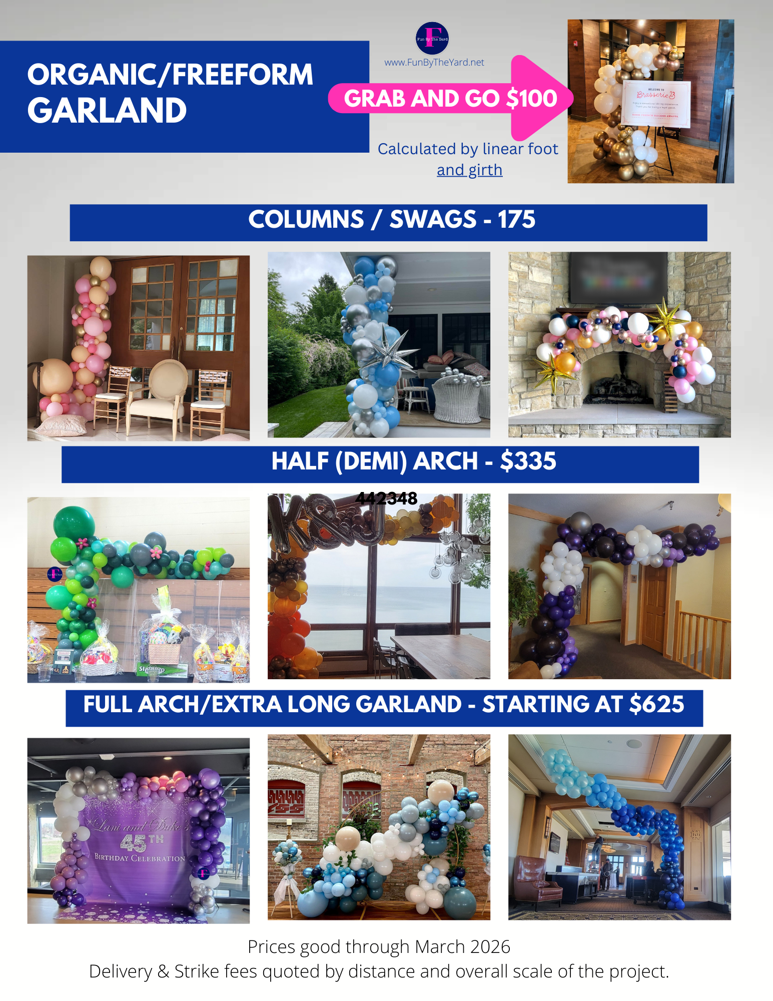 A flyer for organic / freeform garland and four and five nuggets.