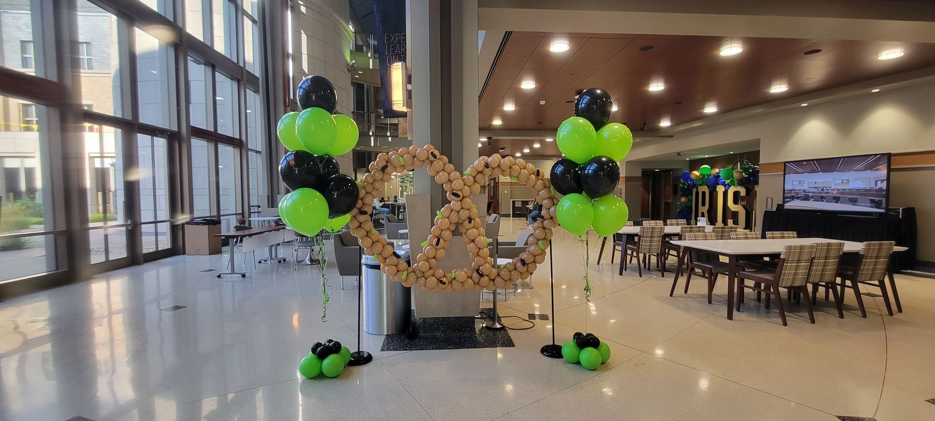 a pretzel sculpture made of balloons for Deloitte at notre dame