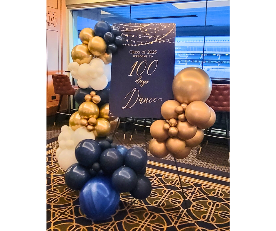 100 day dance at notre dame stadium welcome balloon display