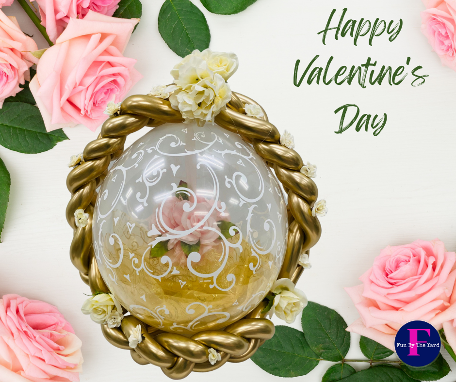 A valentine 's day delivery with roses and a balloon