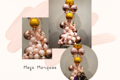 A christmas tree made of pink and gold balloons