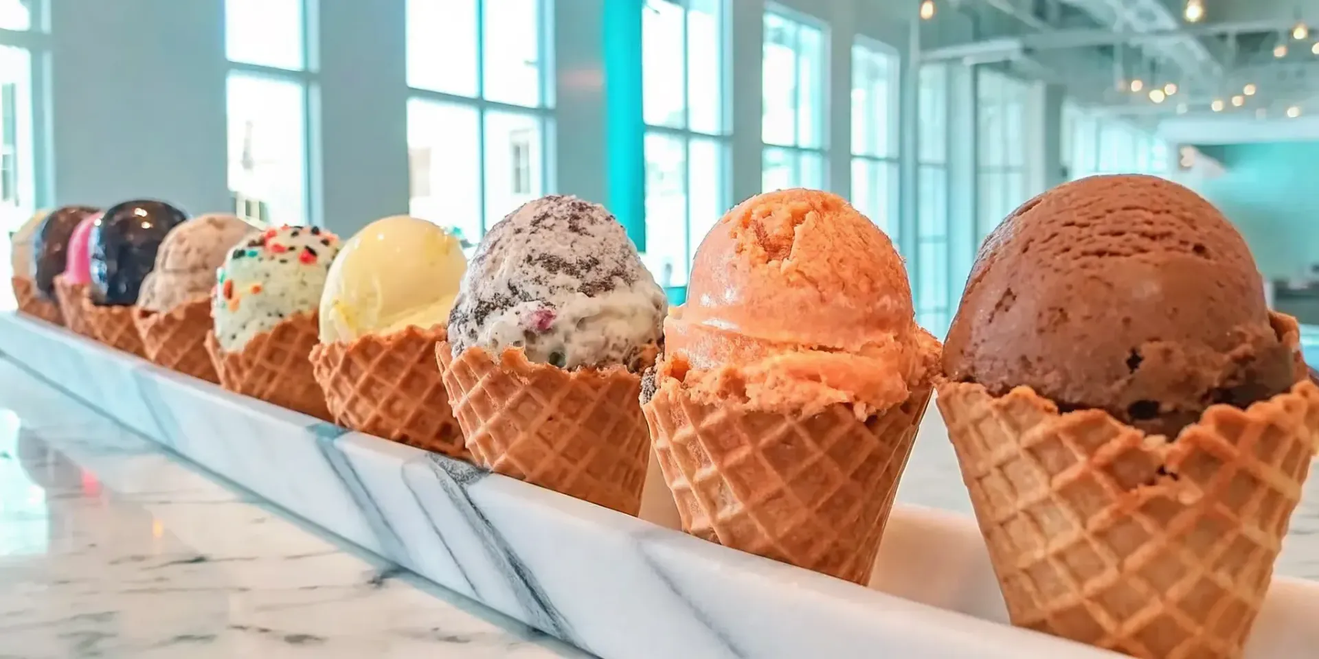 Colorful ice cream scoops in waffle cones from one of the best shops in Atlanta.