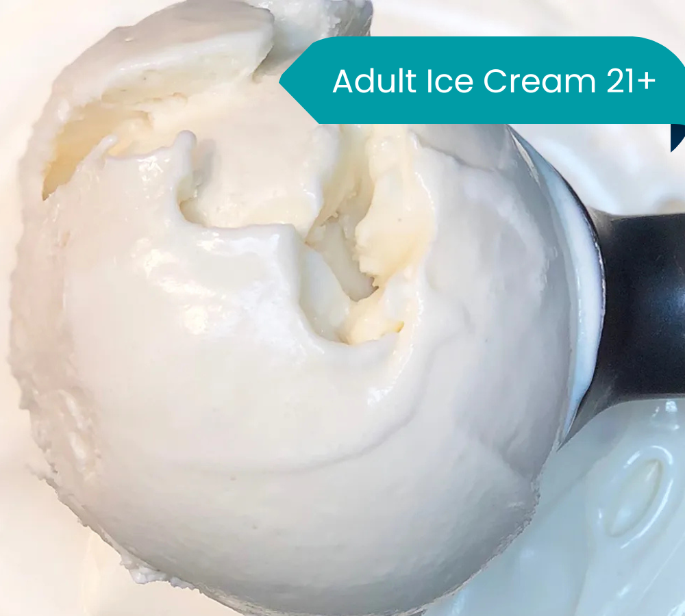 A close up of a scoop of ice cream on a plate.