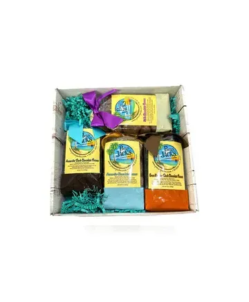 A box filled with a variety of soaps and lotion.