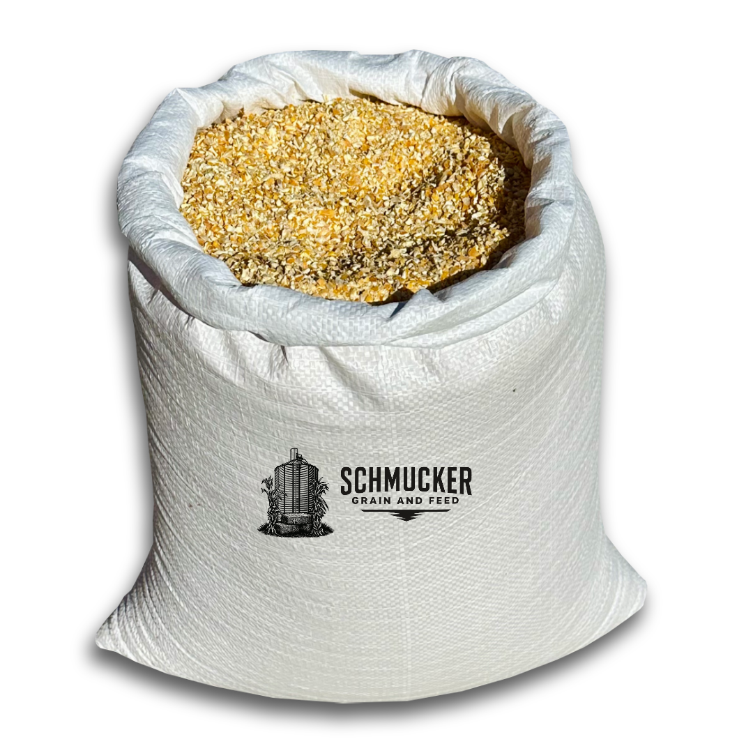 White bag of grain marked 