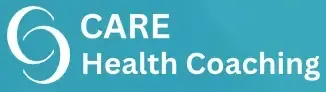 CARE Health Coaching logo on teal background with white circular icon and text