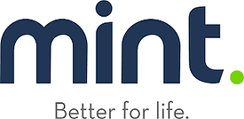 The mint logo is blue and green and says better for life.