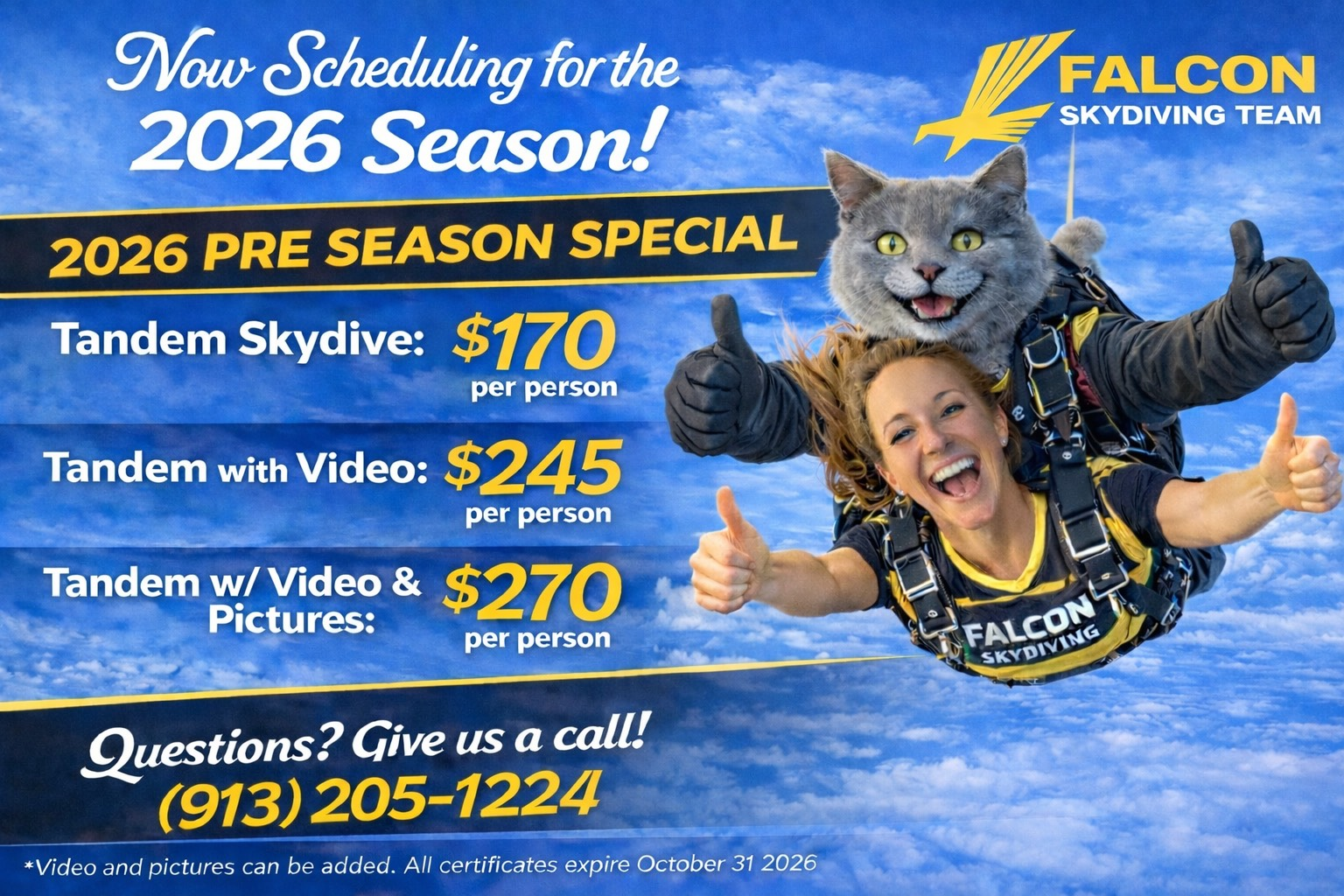 Tandem skydiving in Kansas City, Missouri during freefall over the skyline