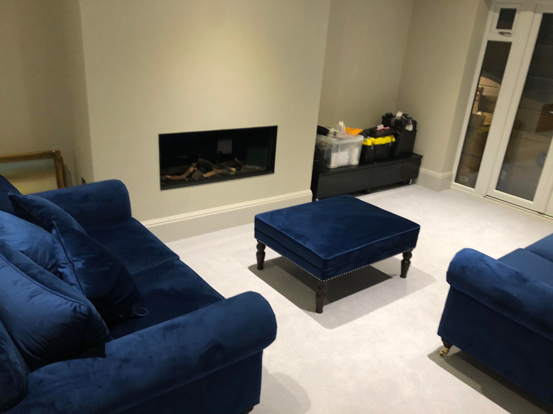 Lounge decorated in Farrow & Ball Stiffkey Blue — Birchwood Road, SE London