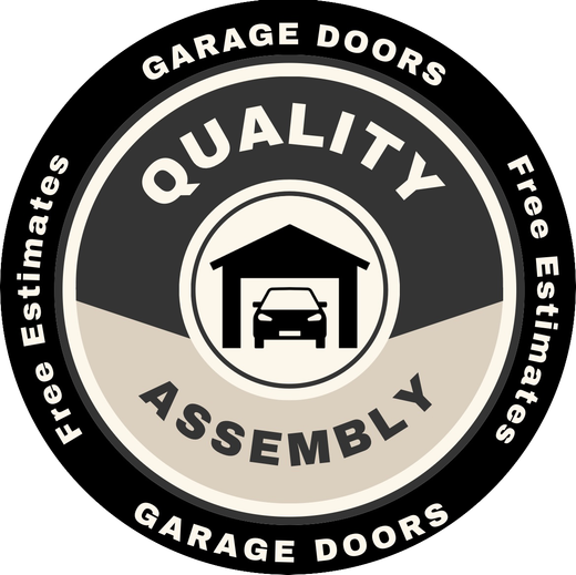 Black, gray, and beige logo for garage doors. Features 