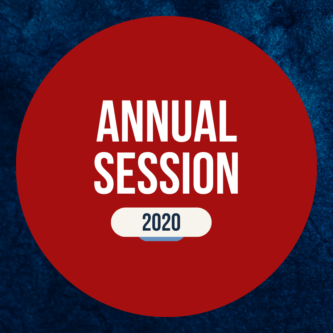 A red circle with the words annual session 2020 on it