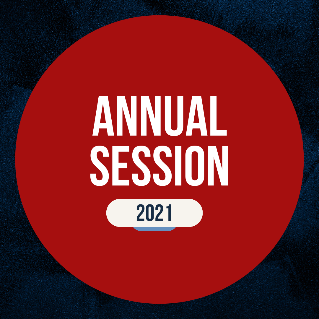 A red circle with the words annual session 2021 on it