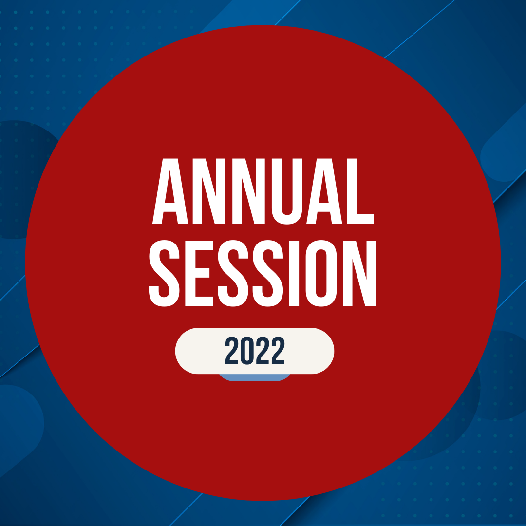 A red circle with the words annual session 2022 on it