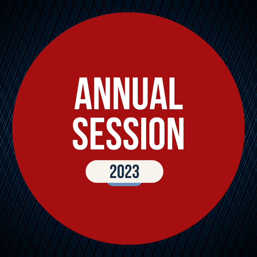 A red circle with the words annual session 2023 on it