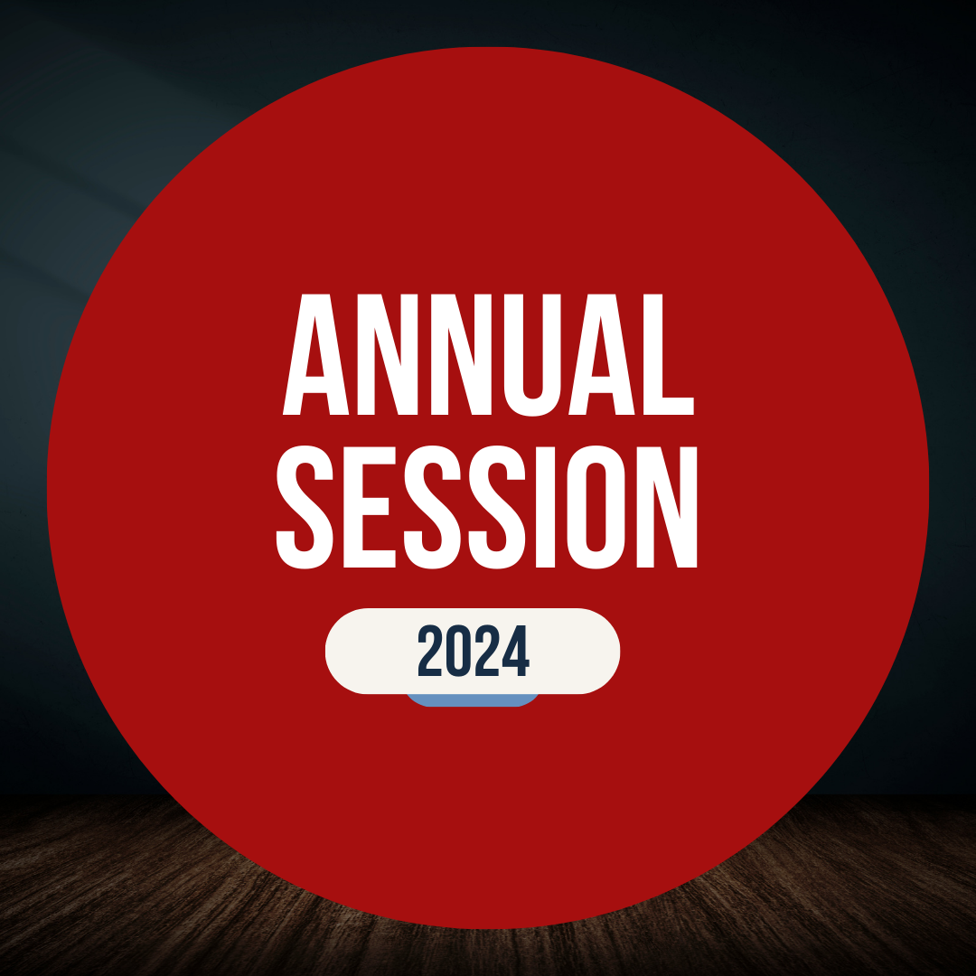 A red circle with the words annual session 2024 on it
