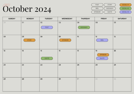 A calendar for october 2024 with a lot of buttons on it