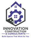 Logo: Hexagon with house, gear, and text "Innovation Construction & Consultants."