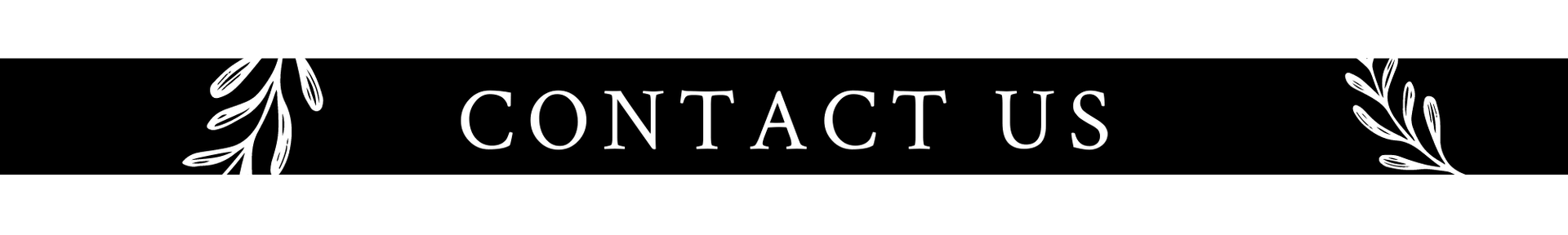 Black banner with white text reading “CONTACT US” flanked by decorative flourishes.
