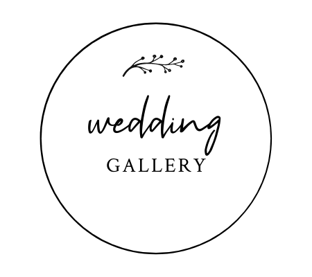 Black-and-white circular logo reading “wedding GALLERY” with a small leafy sprig above.