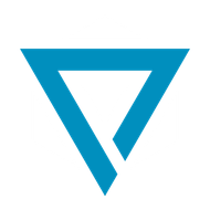 A geometric logo featuring a dark grey hexagon containing a blue and white inverted triangle.