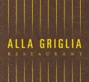 Logo per "Ristorante Alla Griglia" in testo giallo su sfondo marrone testurizzato con linee gialle verticali.