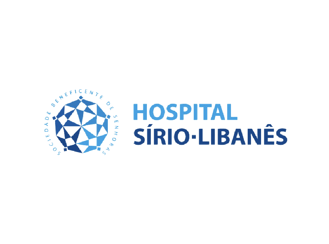 Logo of Hospital Sírio-Libanês: blue geometric design with text "HOSPITAL Sírio-Libanês" on white background.