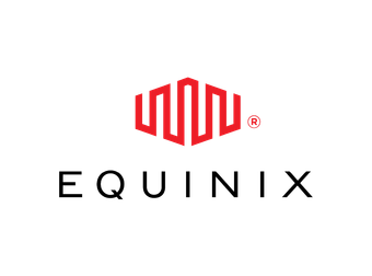 Logotipo da Equinix: design geométrico vermelho acima do nome da empresa em fonte preta.