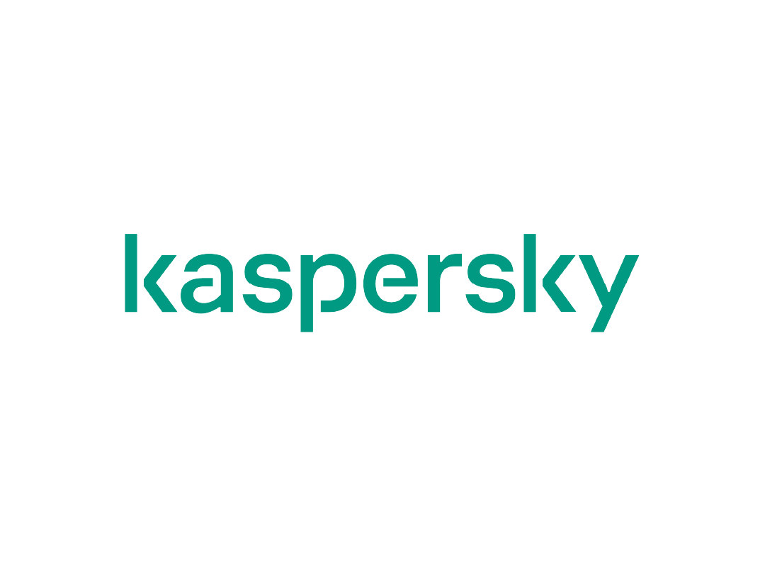 Logotipo da Kaspersky em texto azul-petróleo sobre fundo branco.