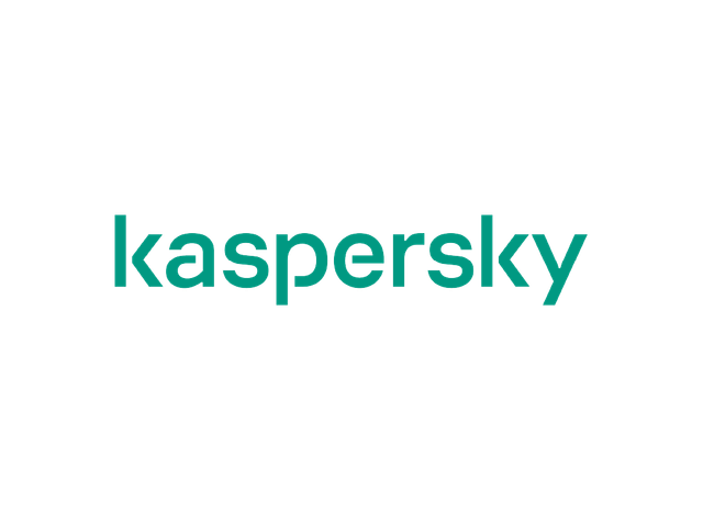 Logotipo da Kaspersky em texto azul-petróleo sobre fundo branco.