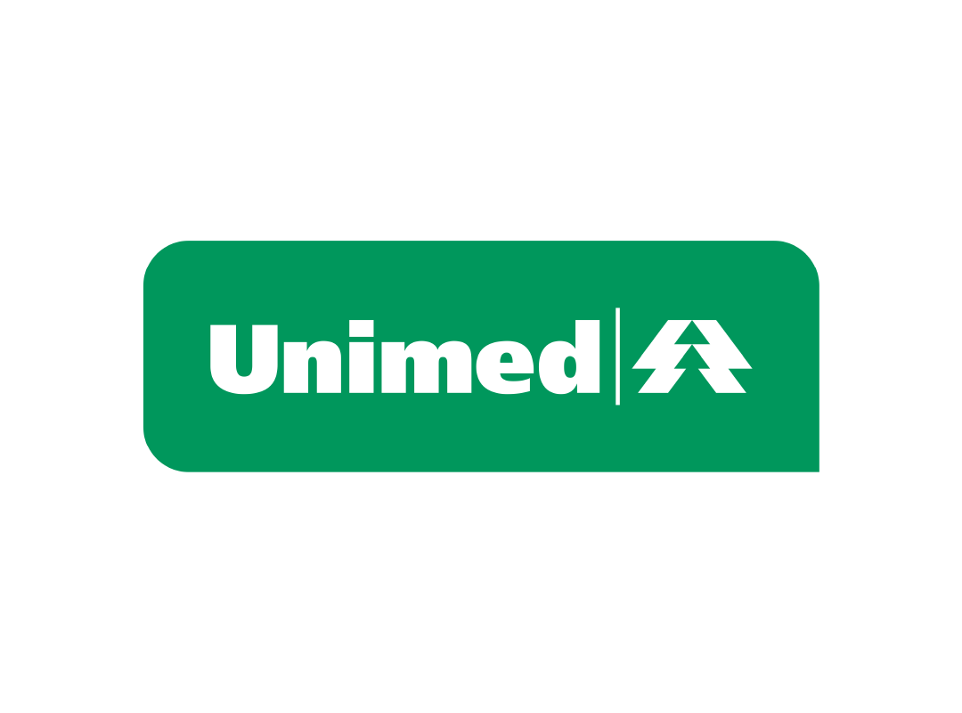 Logotipo da Unimed: texto branco e logotipo da árvore em um retângulo arredondado verde.