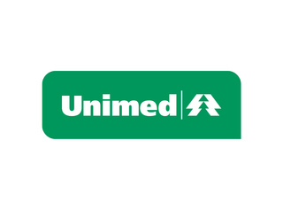 Logotipo da Unimed: texto branco e logotipo da árvore em um retângulo arredondado verde.