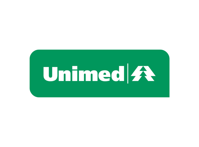 Logotipo da Unimed: texto branco e logotipo da árvore em um retângulo arredondado verde.