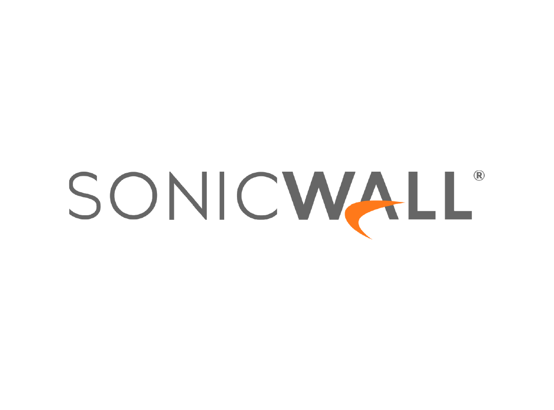 Logotipo da SonicWall em texto cinza com um swoosh laranja.