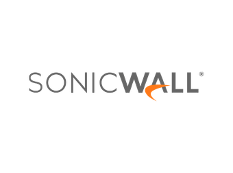 Logotipo da SonicWall em texto cinza com um swoosh laranja.