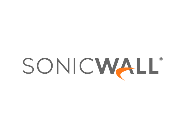 Logotipo da SonicWall em texto cinza com um swoosh laranja.