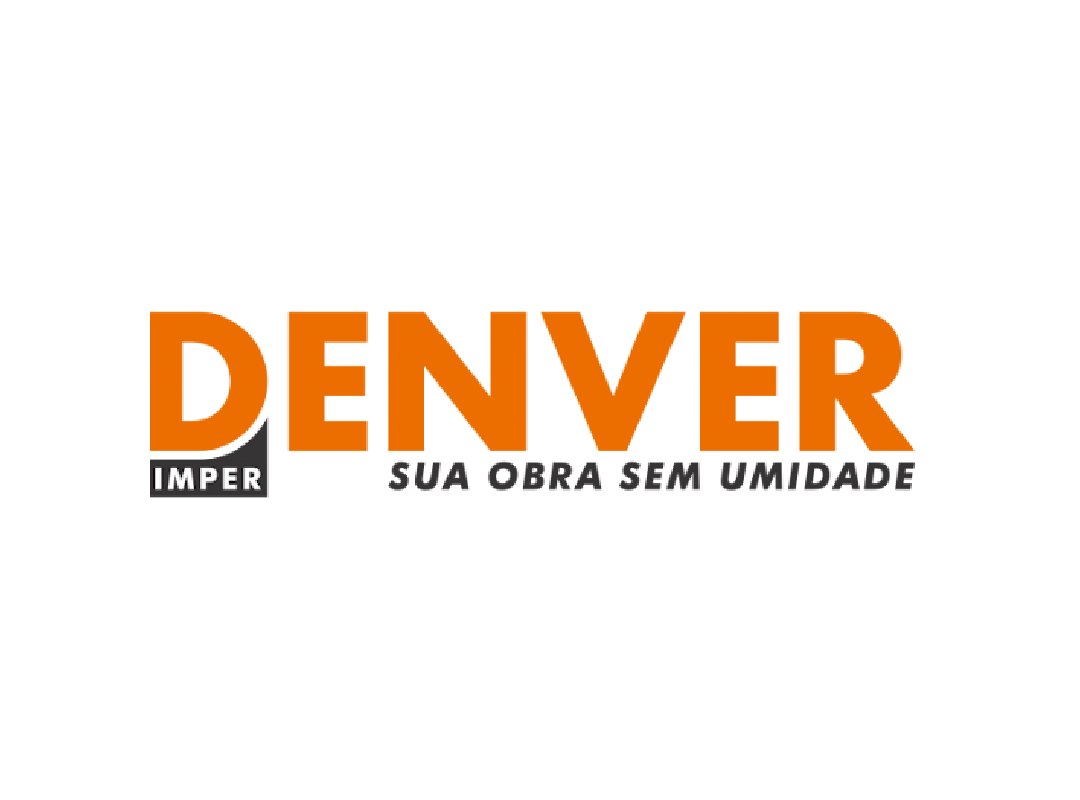 Logo for Denver Imper, featuring orange "DENVER" and tagline "SUA OBRA SEM UMIDADE," meaning "Your work without humidity".