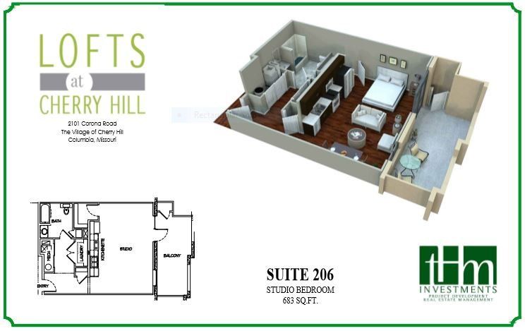Look at The Lofts at Cherry Hill's Suite 206 Apartment Floor Plan in Columbia, MO