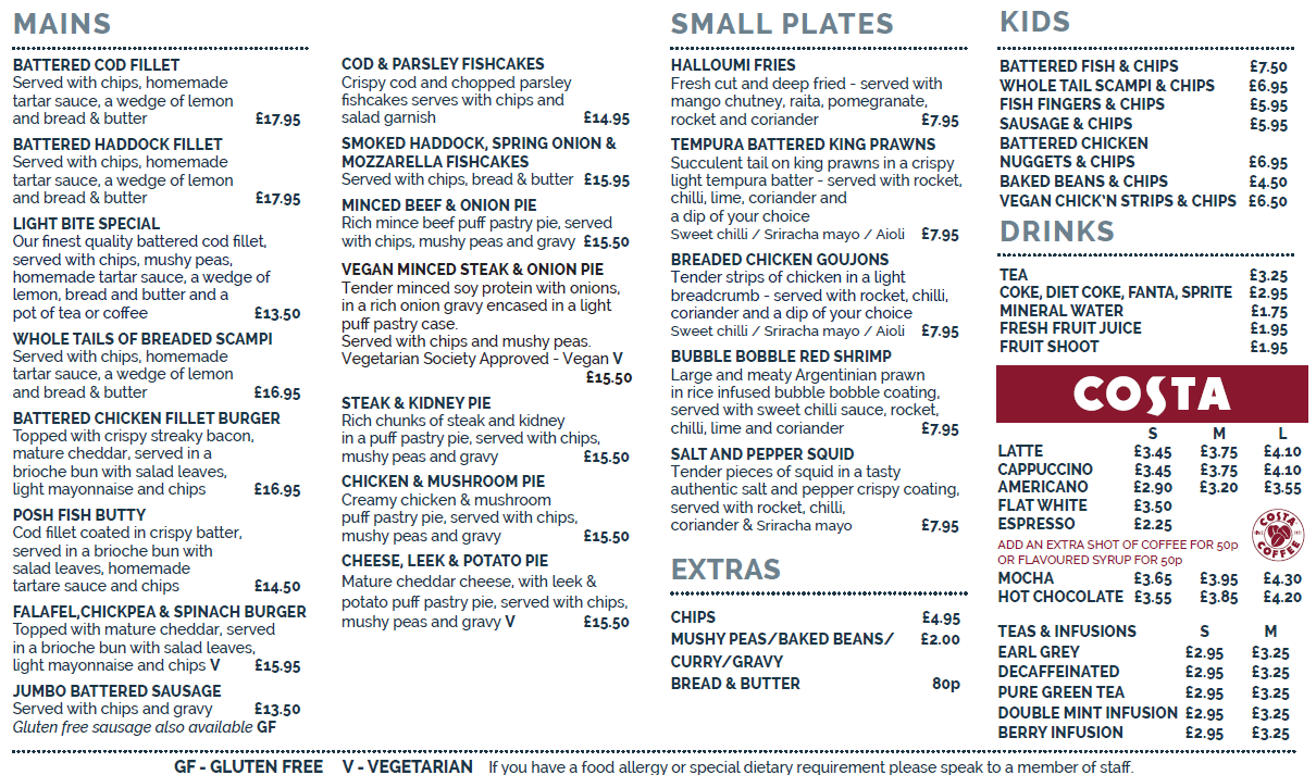 A menu for a Hook restaurant