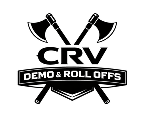 A black-and-white logo showing two crossed axes behind the text "CRV" and a banner reading "DEMO & ROLL OFFS".