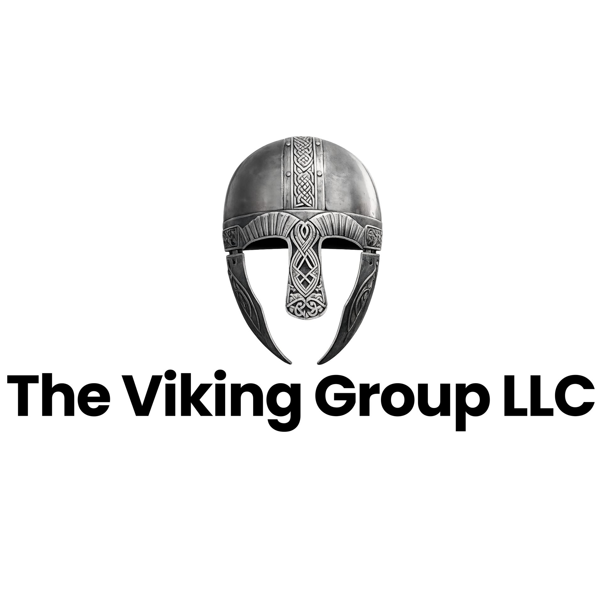 Logo for The Viking Group LLC, featuring a metallic, ornate Viking helmet icon above the company name in black text.