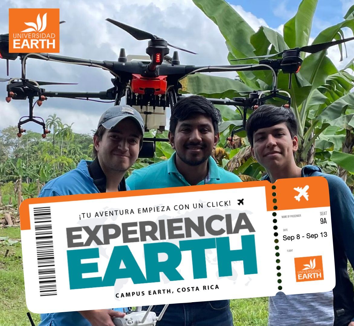 Tres jóvenes con un dron en Costa Rica. Gráfico del boleto de 