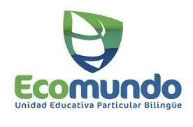 Logotipo de la Unidad Educativa Privada Bilingüe Ecomundo. Escudo verde y azul con texto verde.