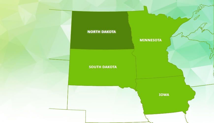 North Dakota, Minnesota, South Dakota, and Iowa State Map