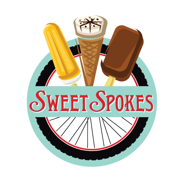 A logo for sweet spokes shows ice cream cones and popsicles