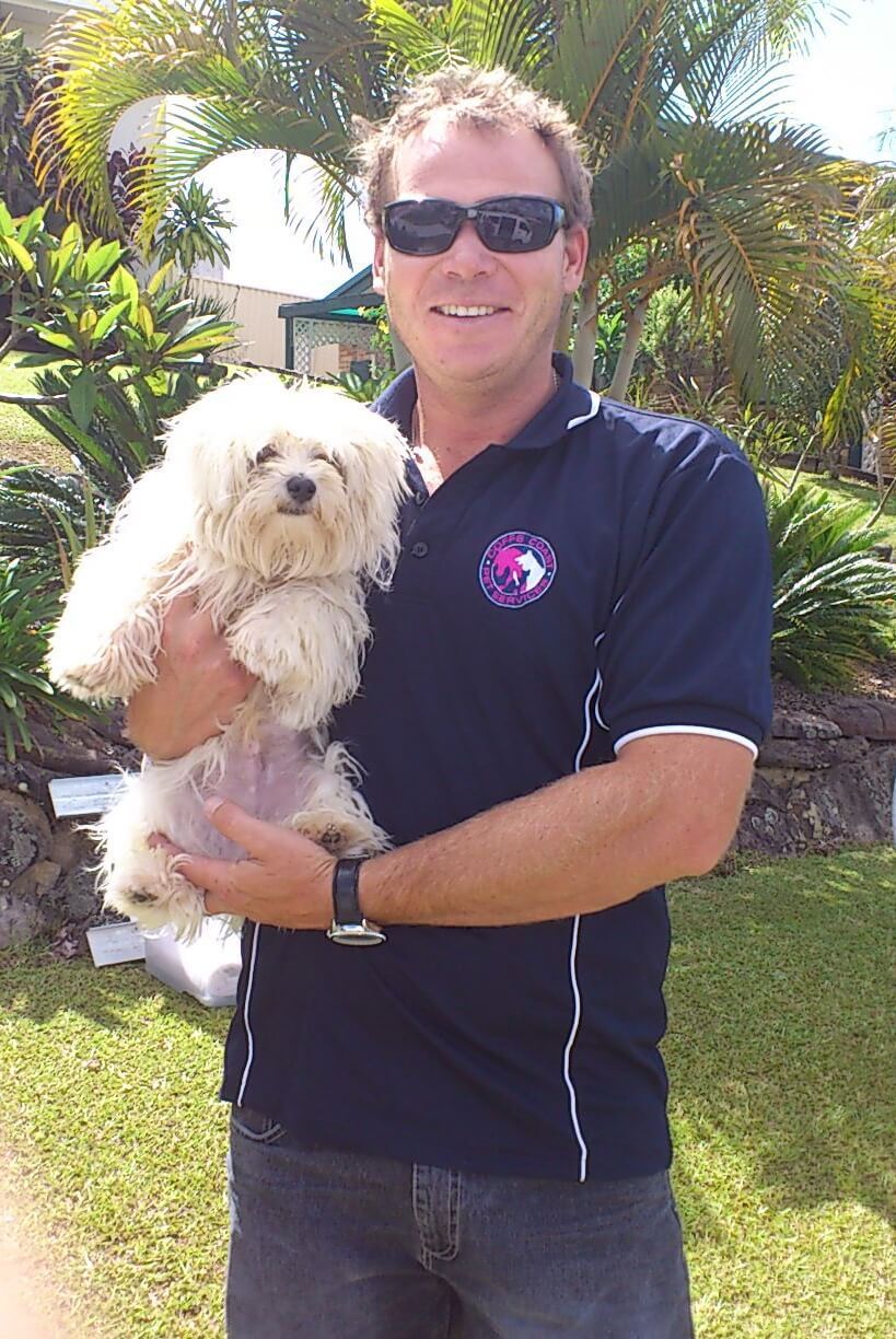 Man Holding a Cute Dog — Coffs Coast Pet Services in Coffs Harbour, NSW