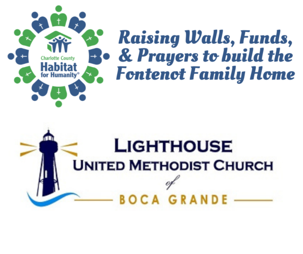 Logos for Charlotte County Habitat for Humanity and Lighthouse United Methodist Church of Boca Grande, collaborating on a family home project.