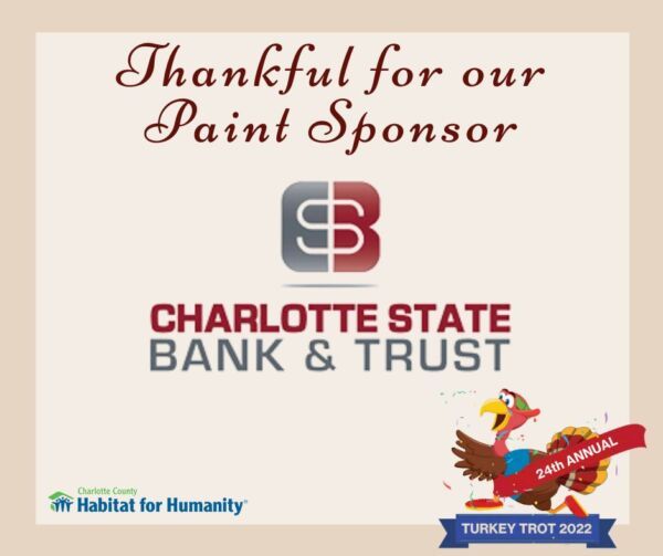 Thanksgiving Turkey Trot sponsor advertisement: Charlotte State Bank & Trust.