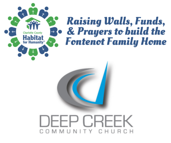 Habitat for Humanity logo and Deep Creek Community Church logo. Text: 