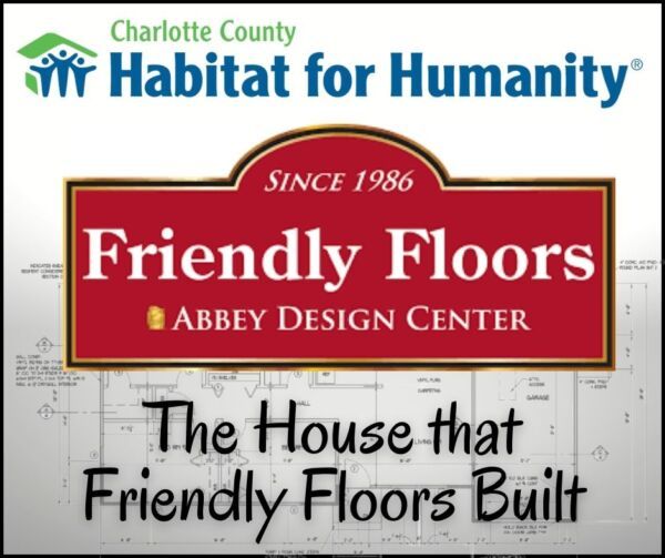Logo for Charlotte County Habitat for Humanity and Friendly Floors, stating 